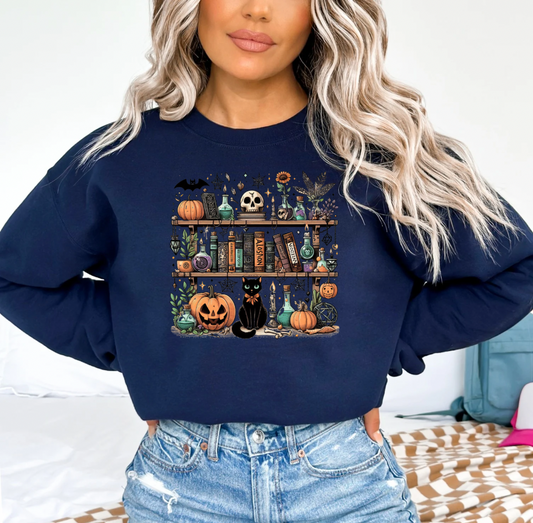 Spooky Bookshelves Crewneck (Navy)