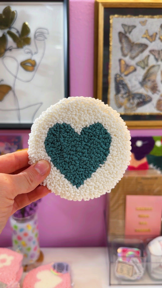 Turquoise and White Heart Handmade Coaster