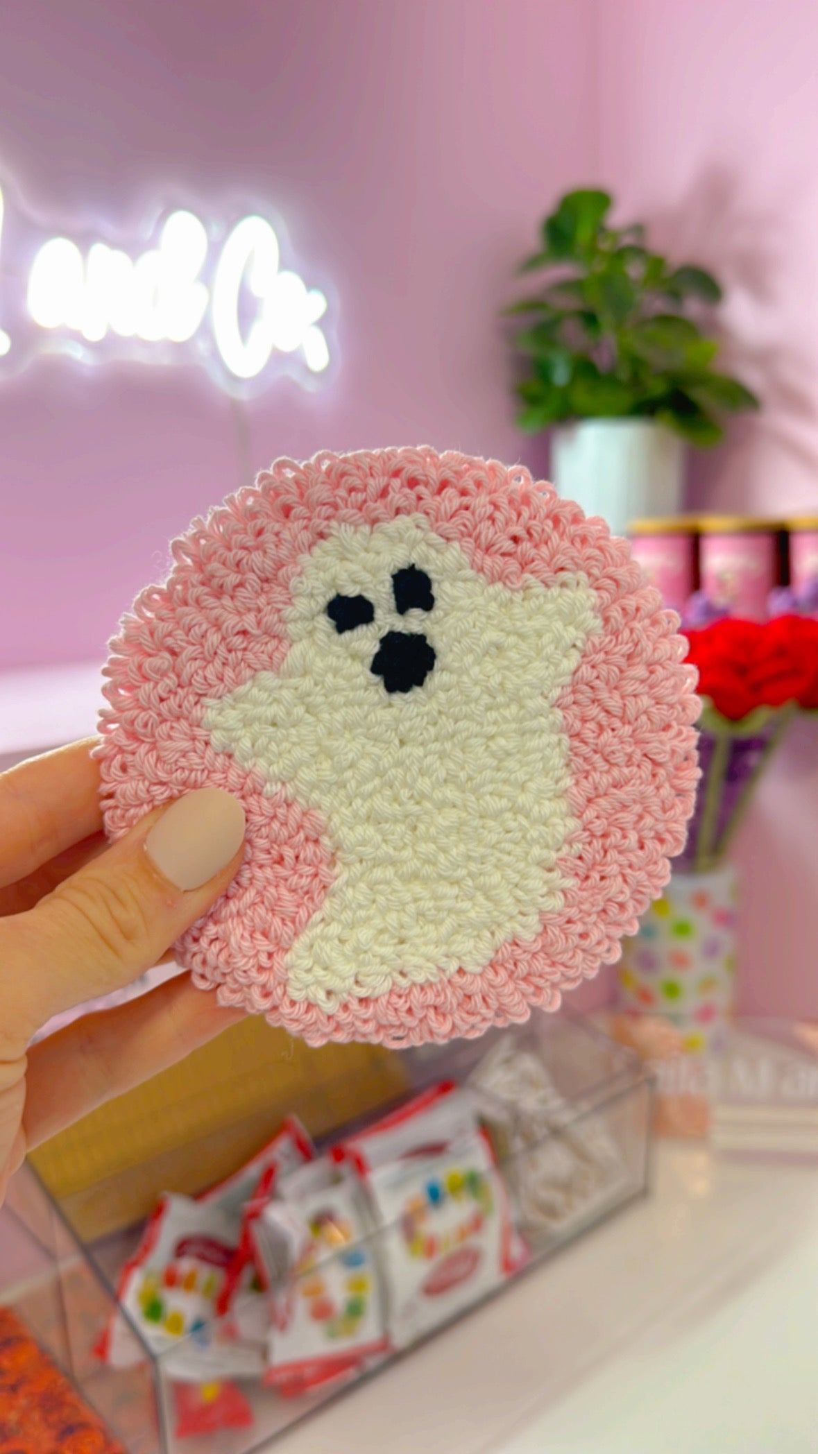 Ghostie Friend (Pink) Coaster