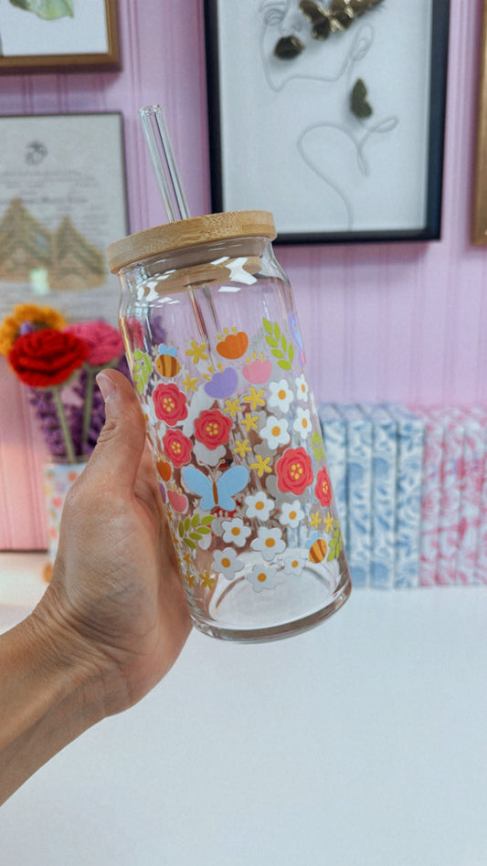 Summer Butterfly Florals 20 oz Glass