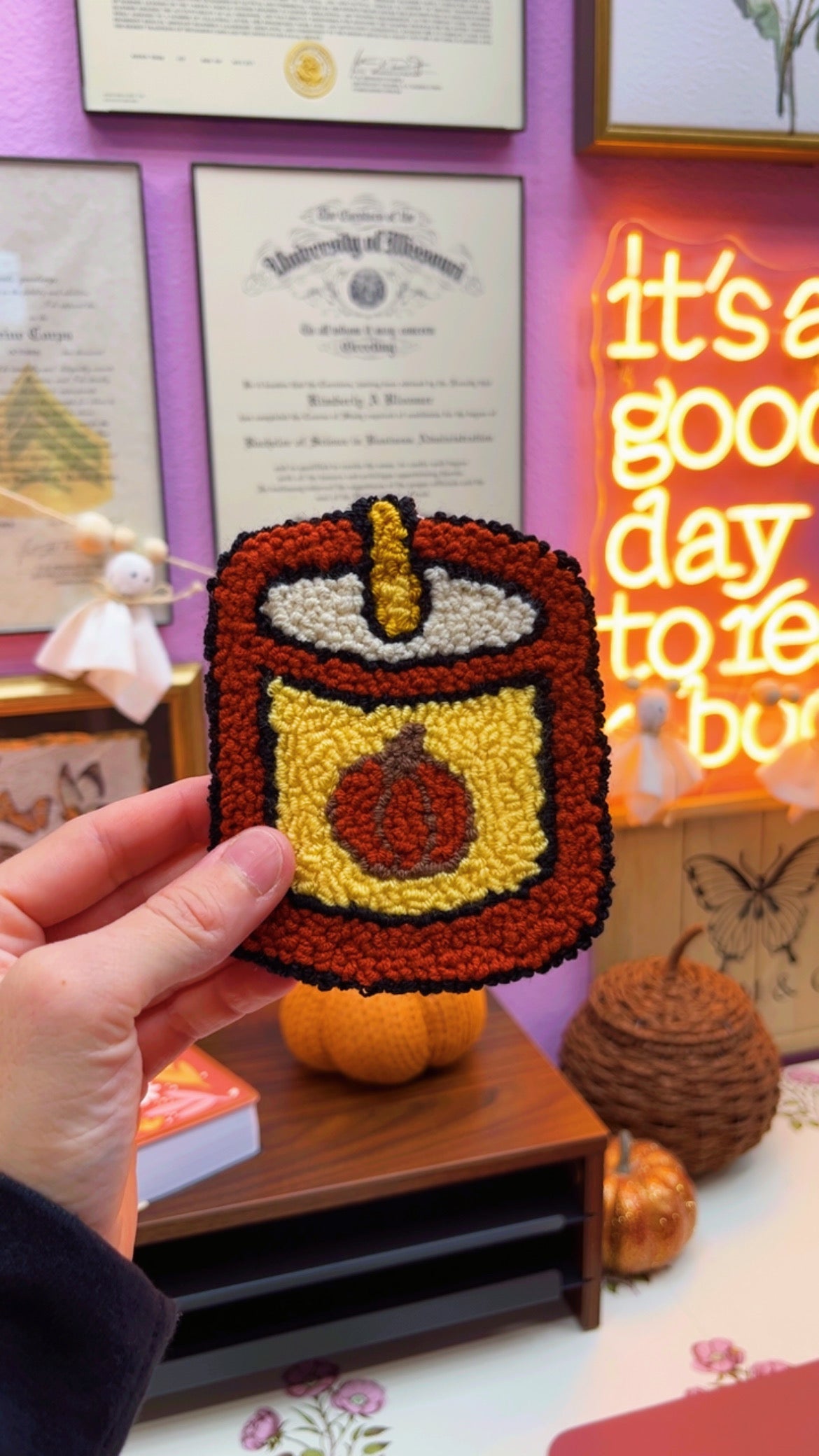 Pumpkin Candle Mug Rug Coaster
