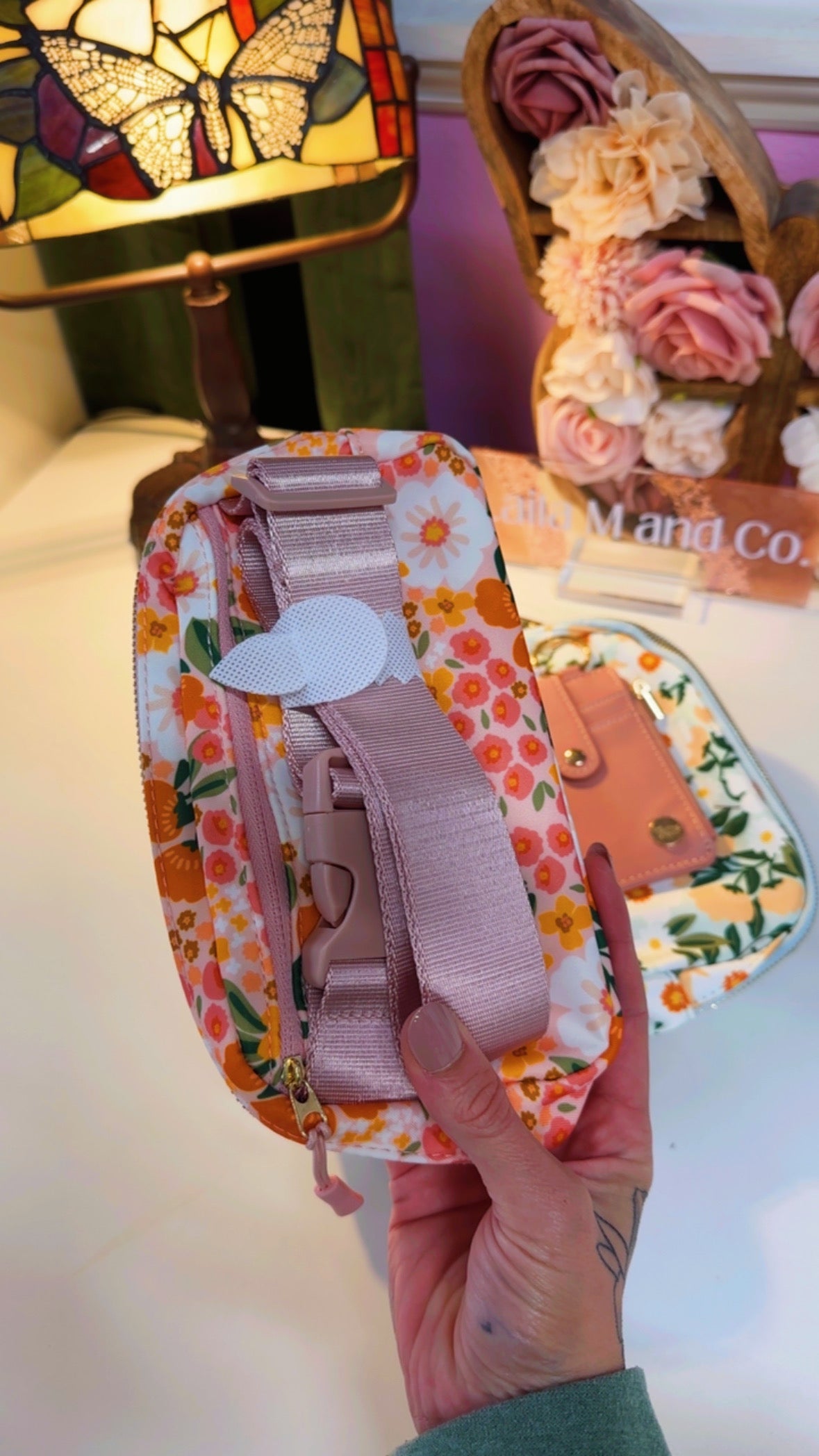 Pink Floral Belt Bag & Wallet Set