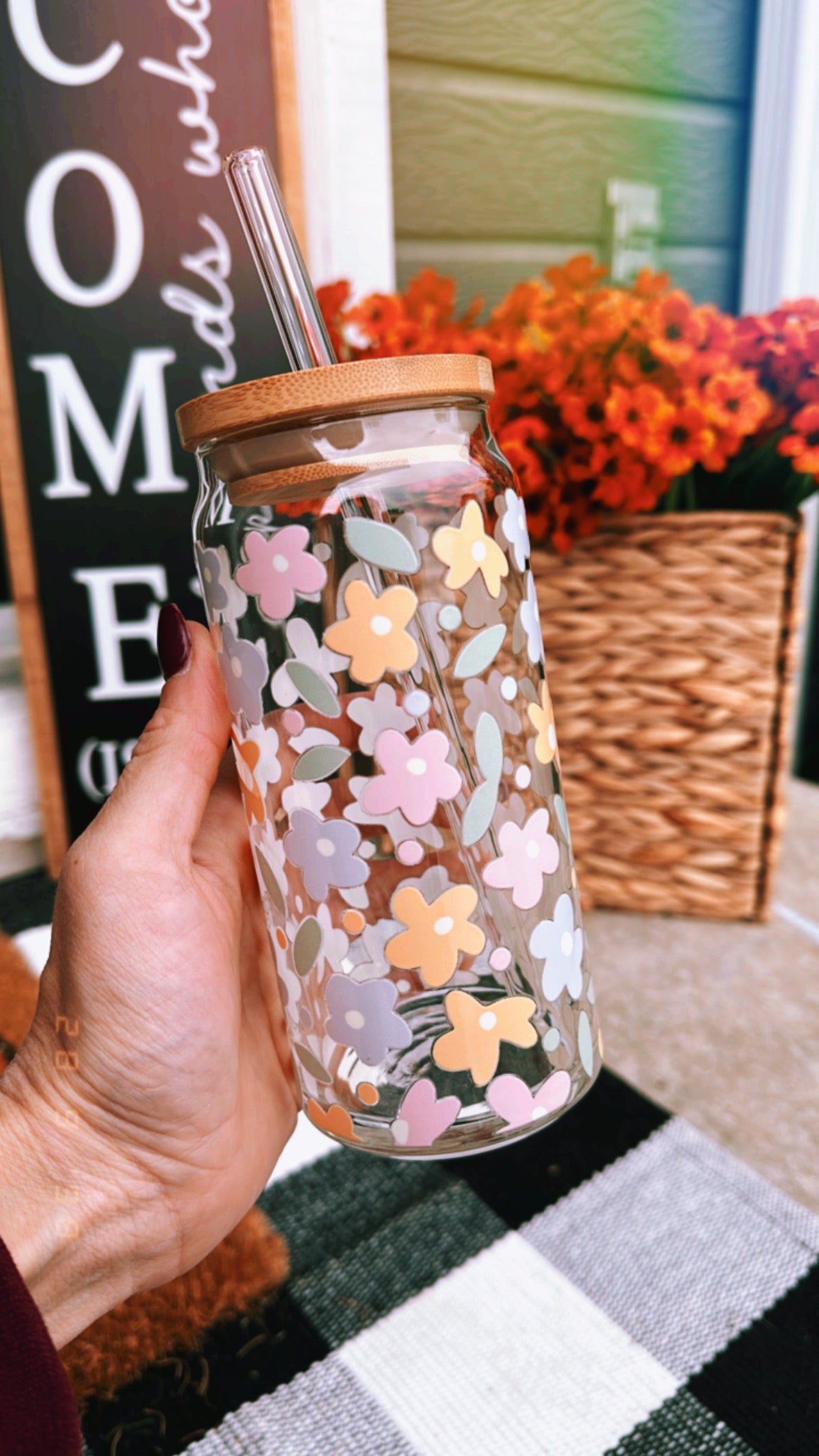 Pastel Florals 20 oz Glass Can