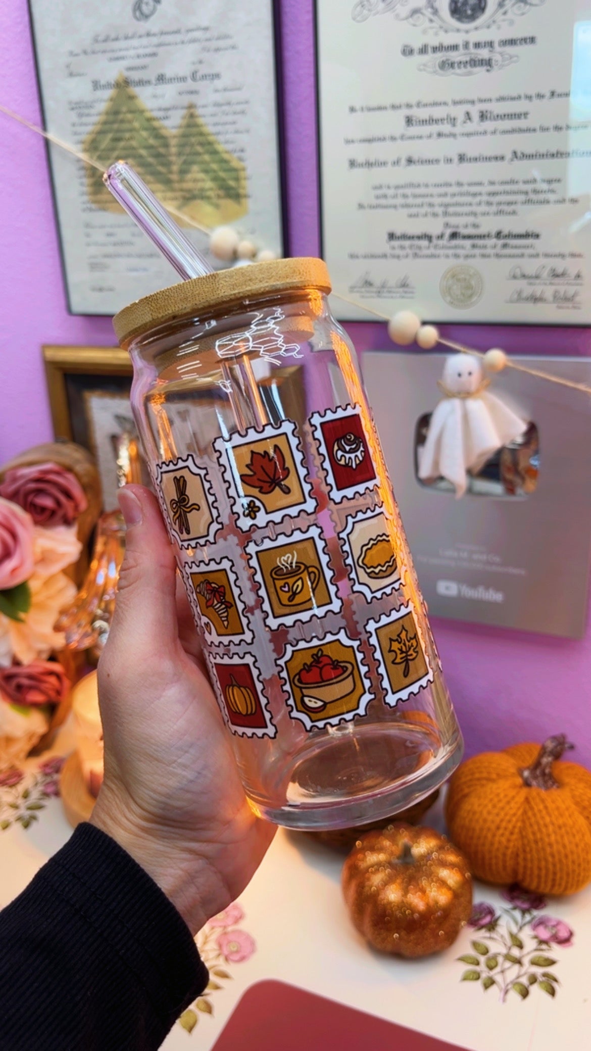 Autumn Stamps 20 oz Glass