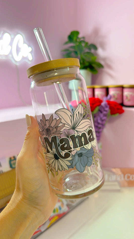 Floral Mama 20 oz Glass Can