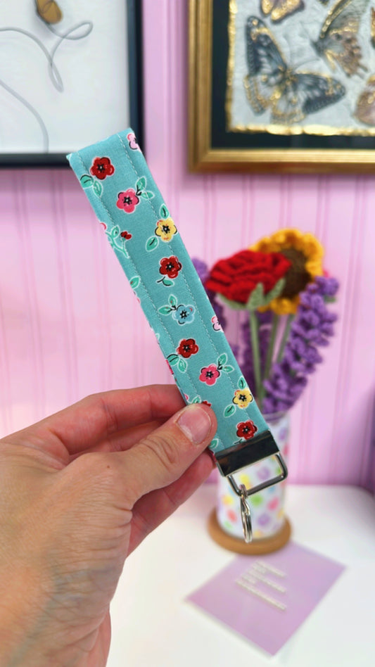 Teal Blossom Keychain Wristlet