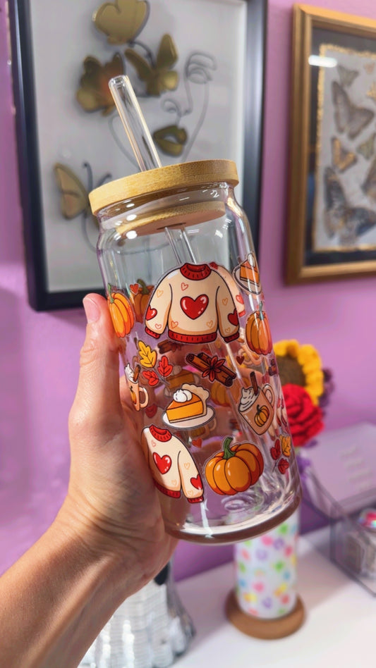 Cozy Sweaters 20 oz Glass Can