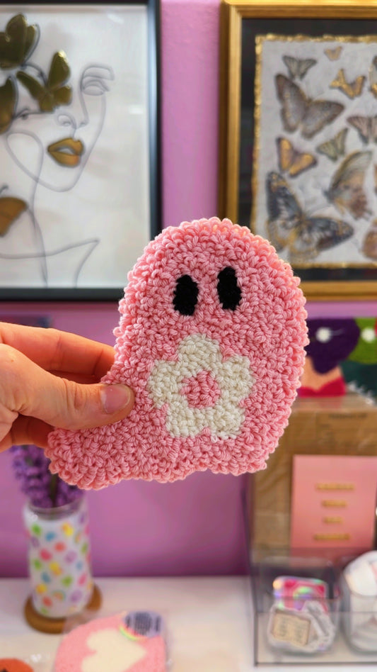 Pink Ghostie Handmade Coaster