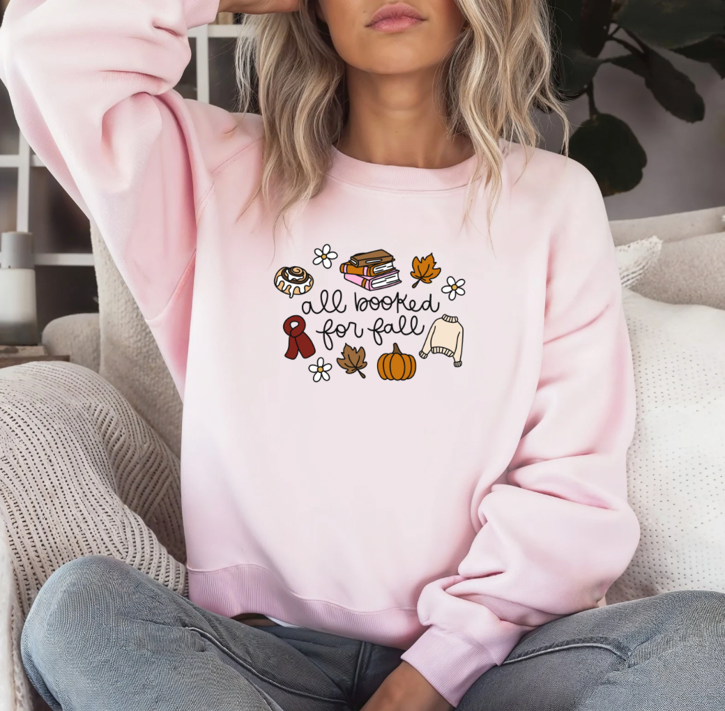 All Booked for Fall Crewneck (Pink)