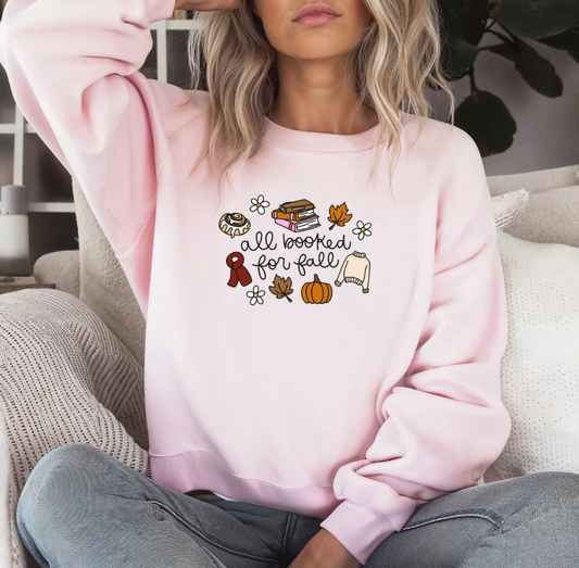 All Booked for Fall Crewneck (Pink)
