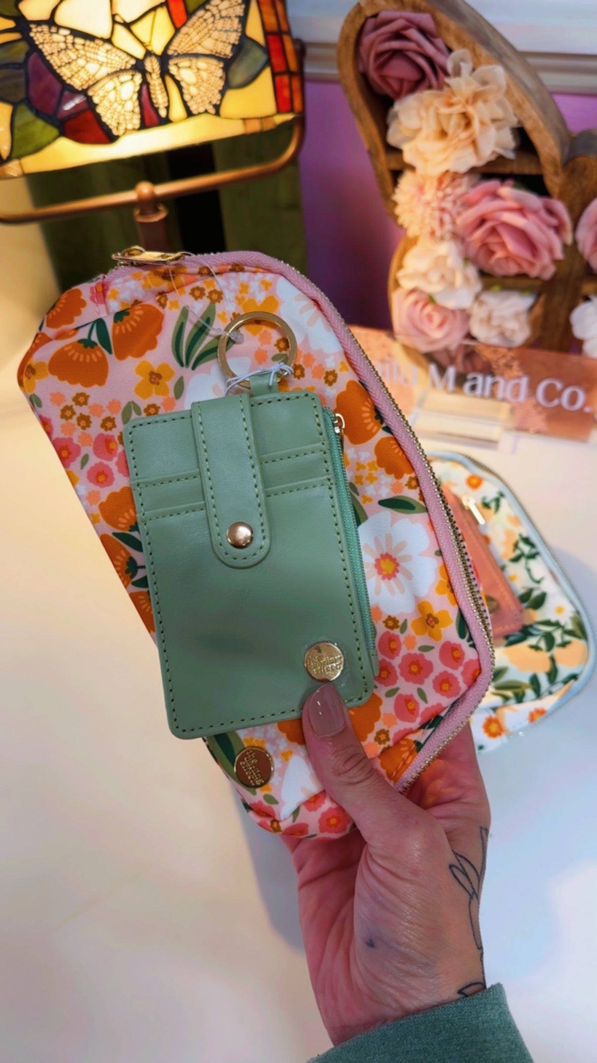 Pink Floral Belt Bag & Wallet Set