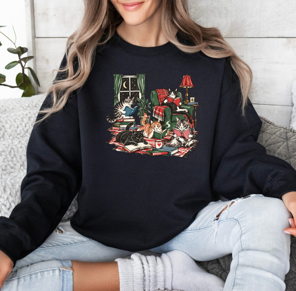 Reading Cats Crewneck (Black)