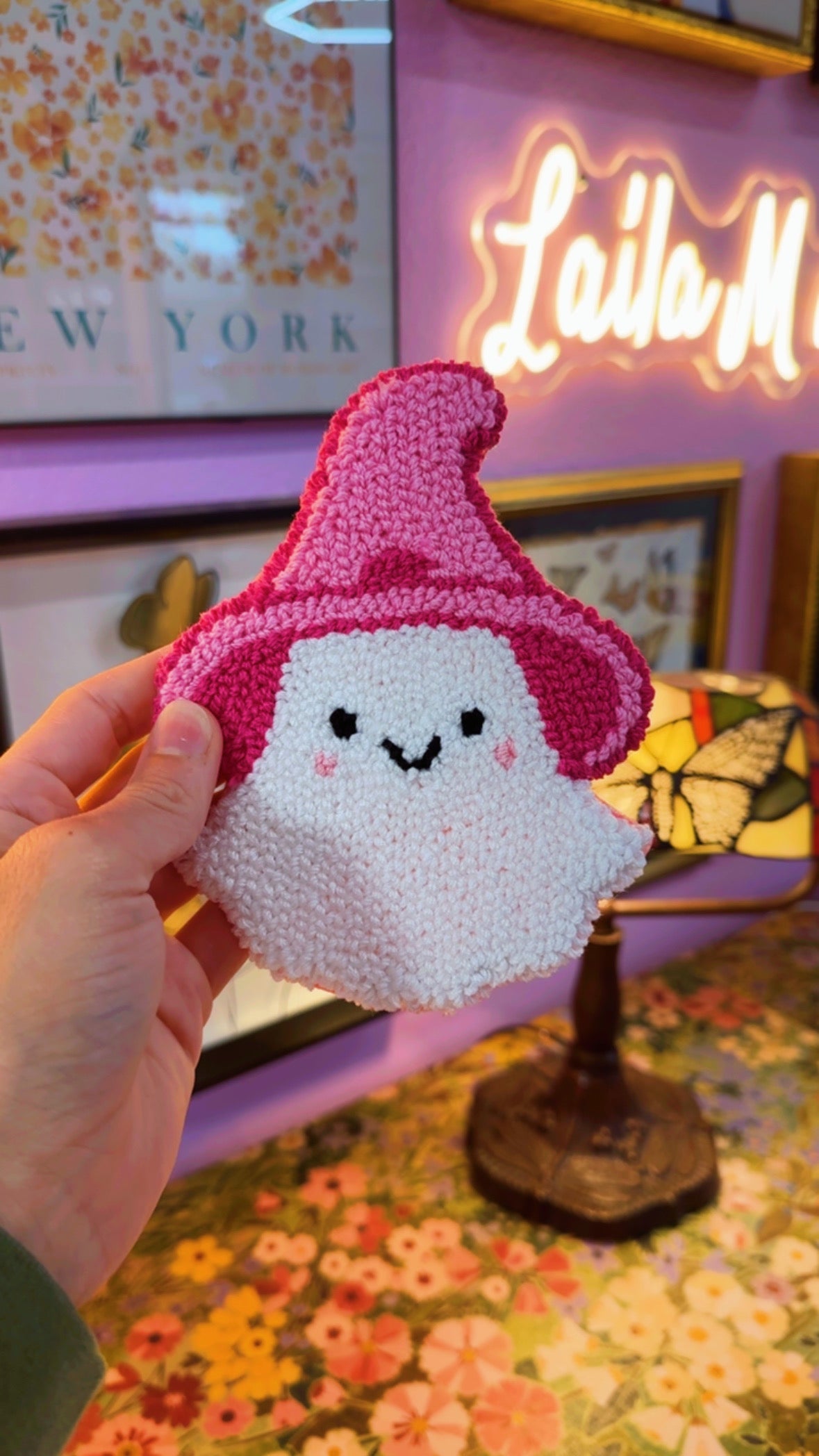Pink Hat Ghost Mug Rug Coaster
