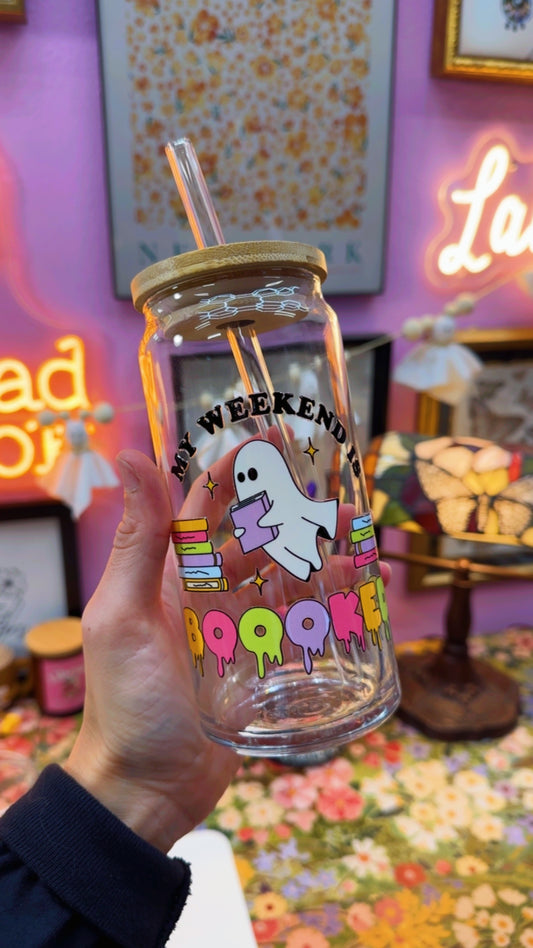 My Weekend is Booooked 20 oz Glass