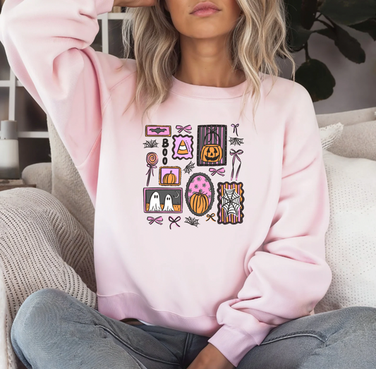 Spooky Doodles Crewneck (Pink)