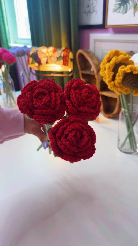 Crochet Red Rose Flower (1)