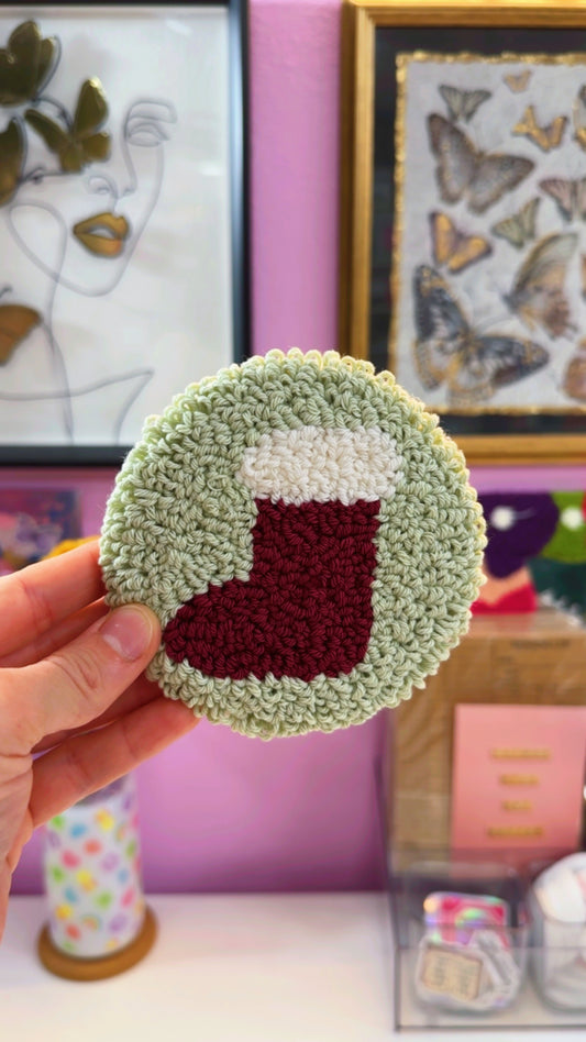 Holiday Stocking (Sage) Handmade Coaster