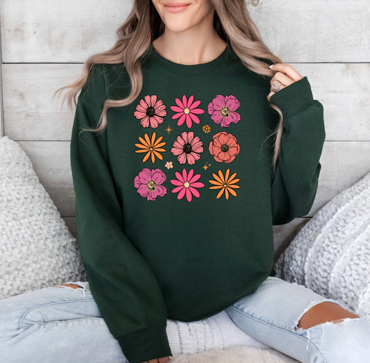 Spring Flowers Crewneck (Forest)