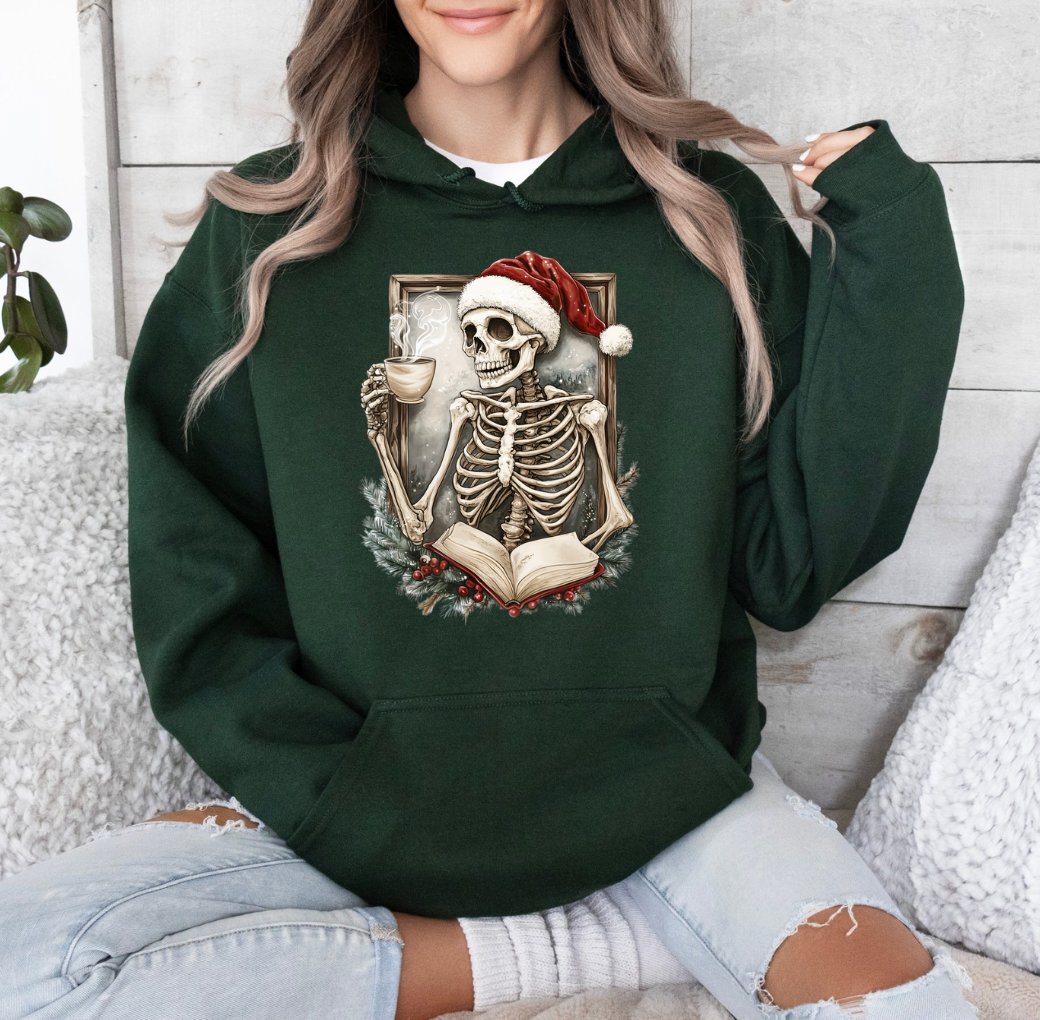 Festive Coffee Skellie Hoodie (Deep Green)