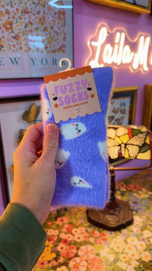 Purple Ghostie Fuzzy Socks