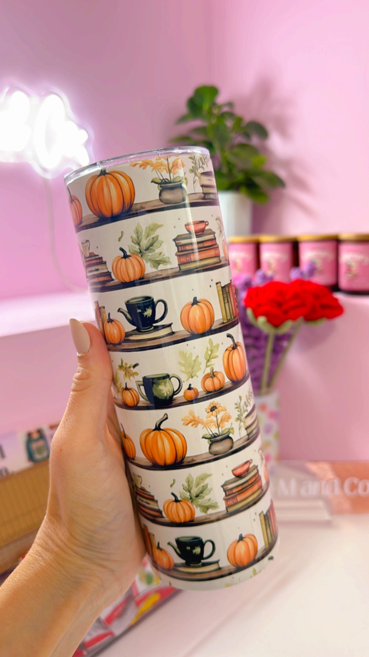 Fall Pumpkins Book Shelf 20oz Insulated Tumbler