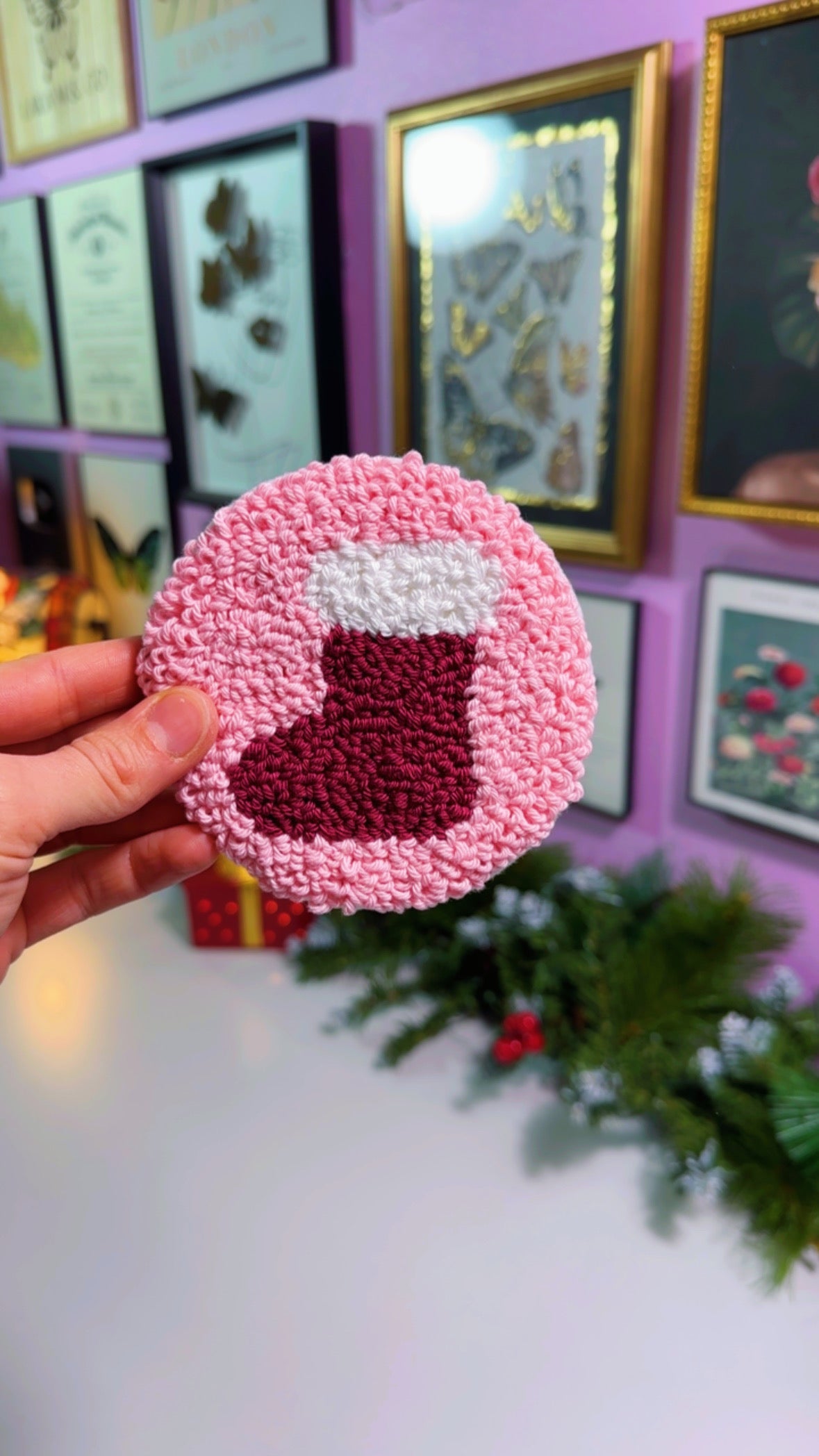 Pink Stocking Handmade Coaster