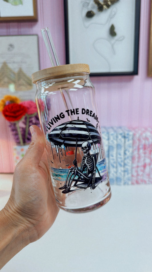 Living the Dream 20 oz Glass Can