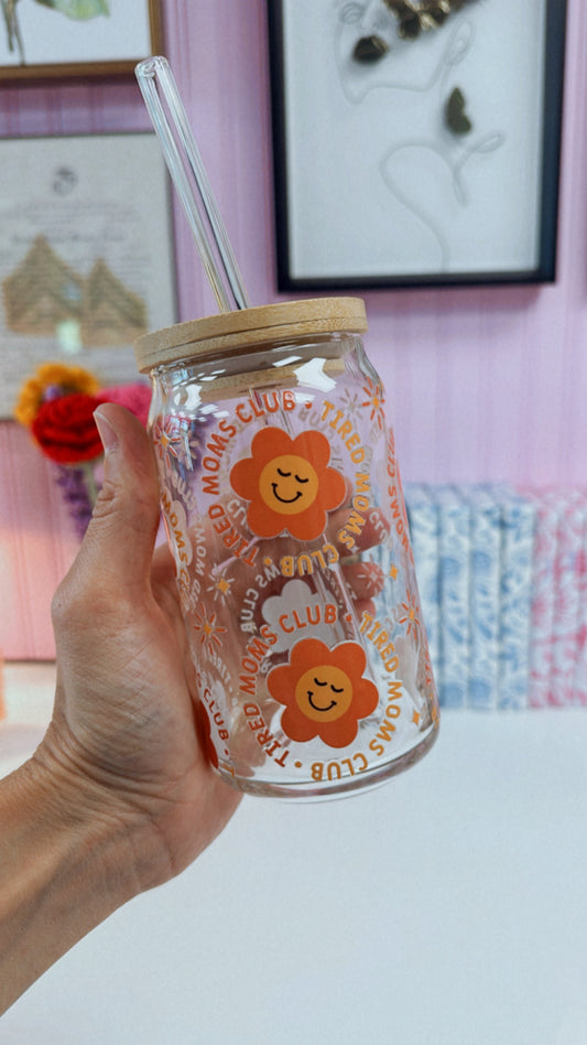 Tired Moms Club 16 oz Glass