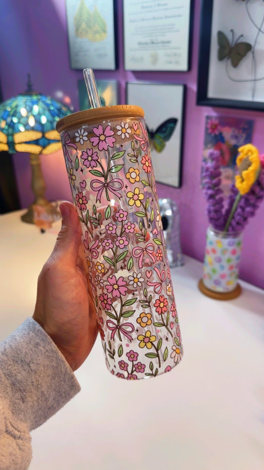 Floral Coquette 22 oz Glass Can
