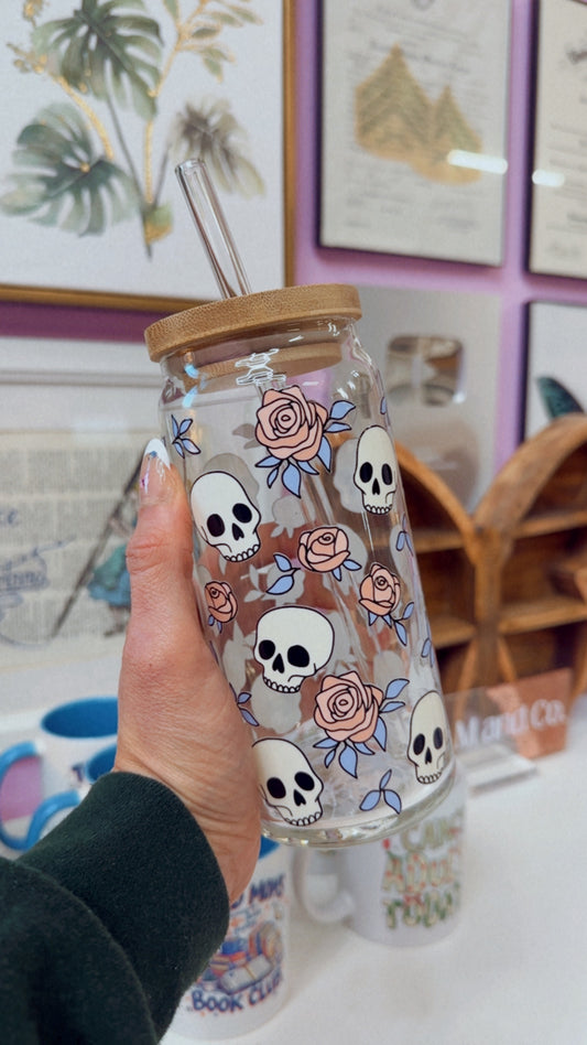 Floral Skellies 20 oz Glass
