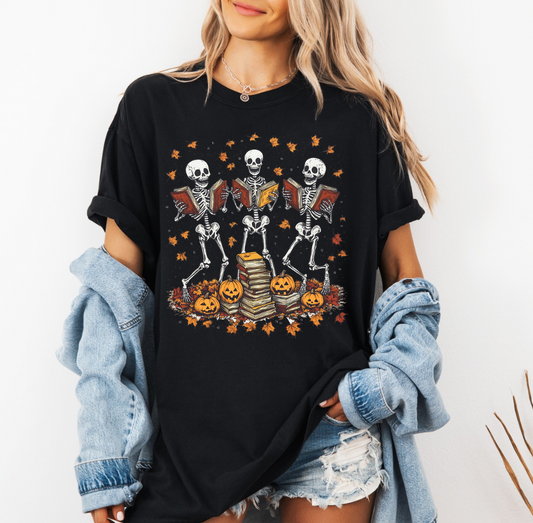 Dancing Skeletons with Books T-shirt (Black)