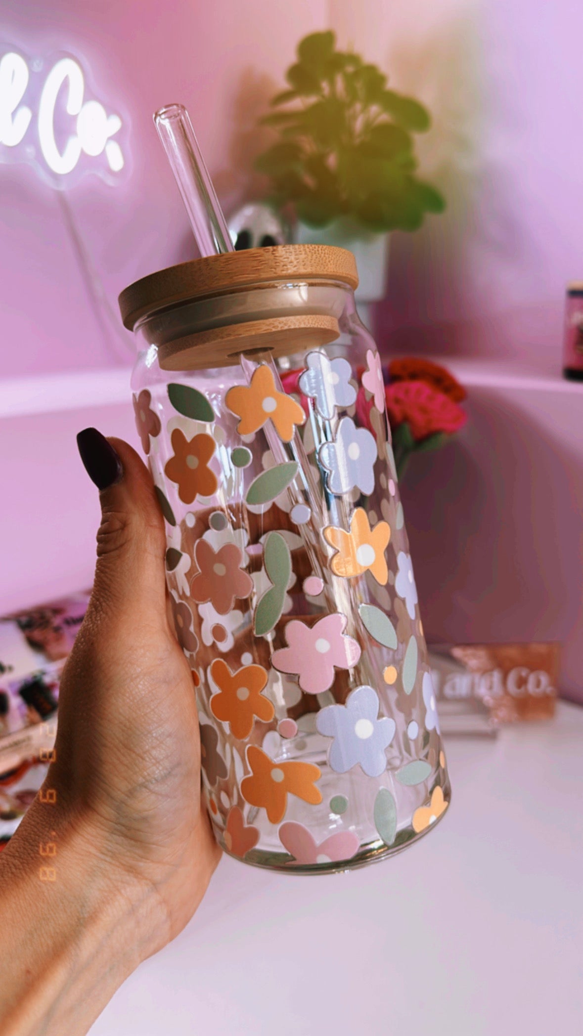 Pastel Florals 20 oz Glass Can