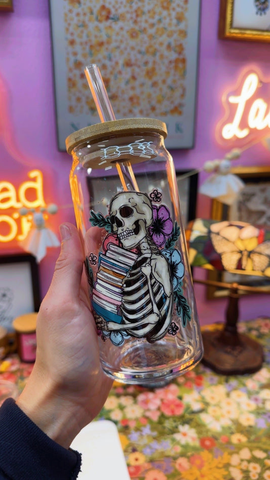 Bookish Skeleton 20 oz Glass