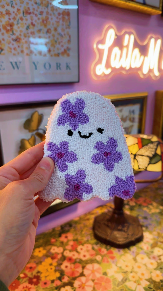 Lilac Floral Ghost Mug Rug Coaster