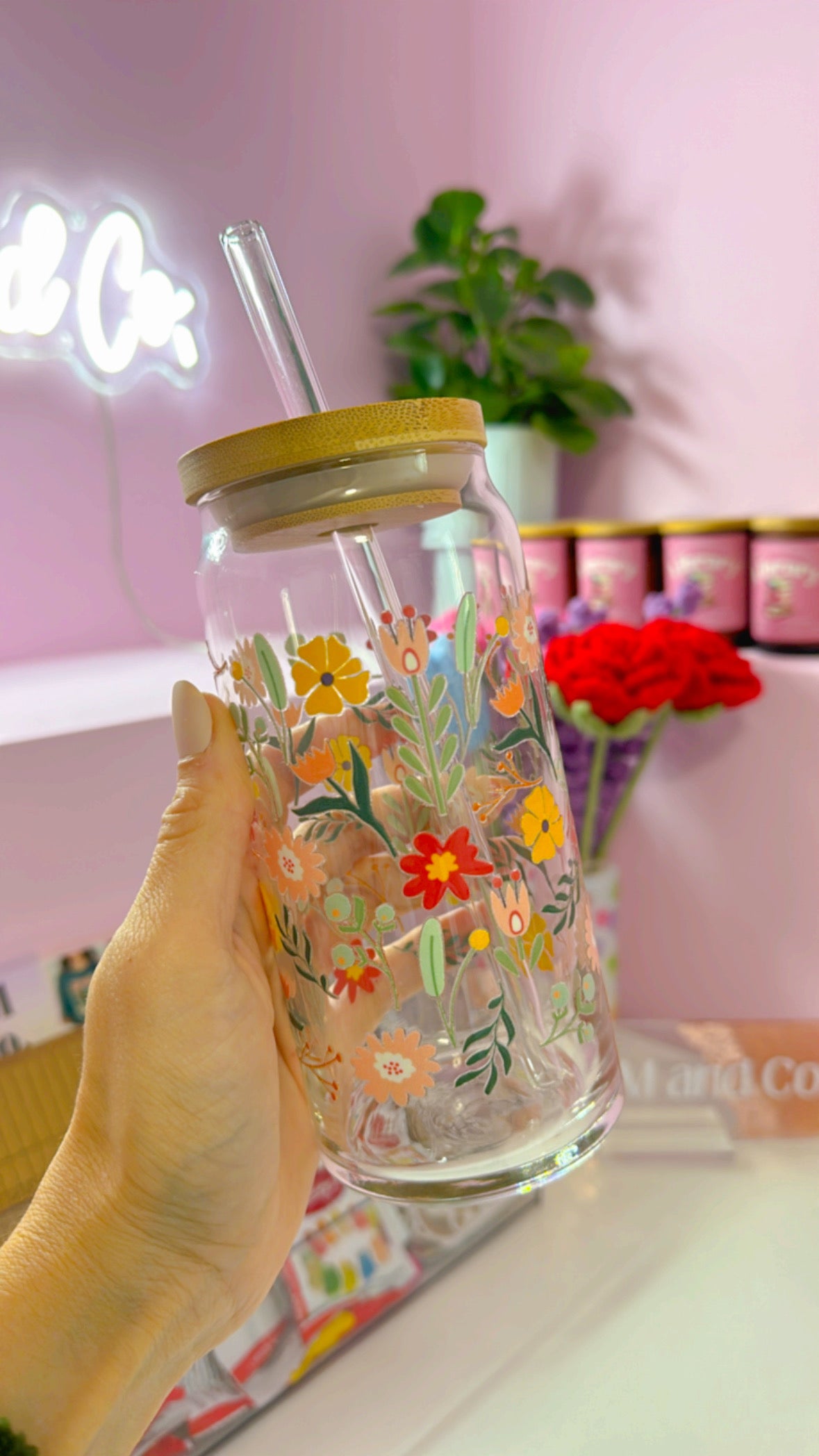 Cutie Florals 20 oz Glass Can