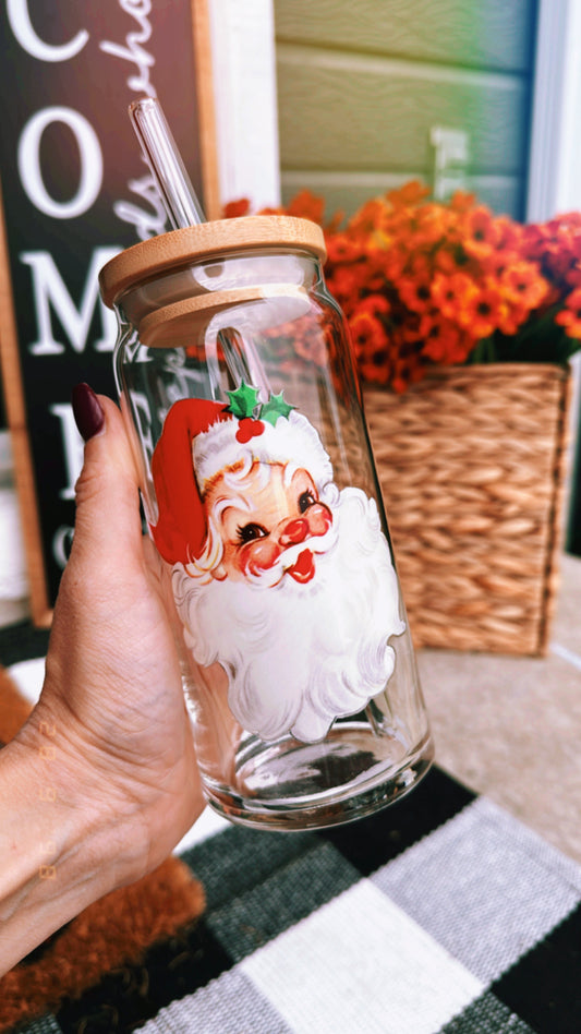 Red Santa 20 oz Glass Can