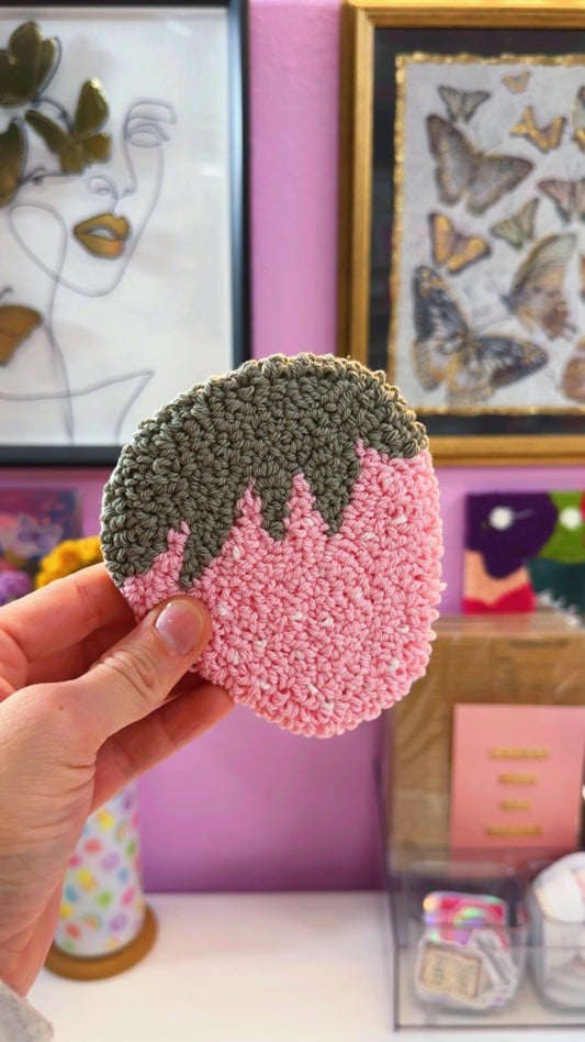Pink Strawberry Handmade Coaster