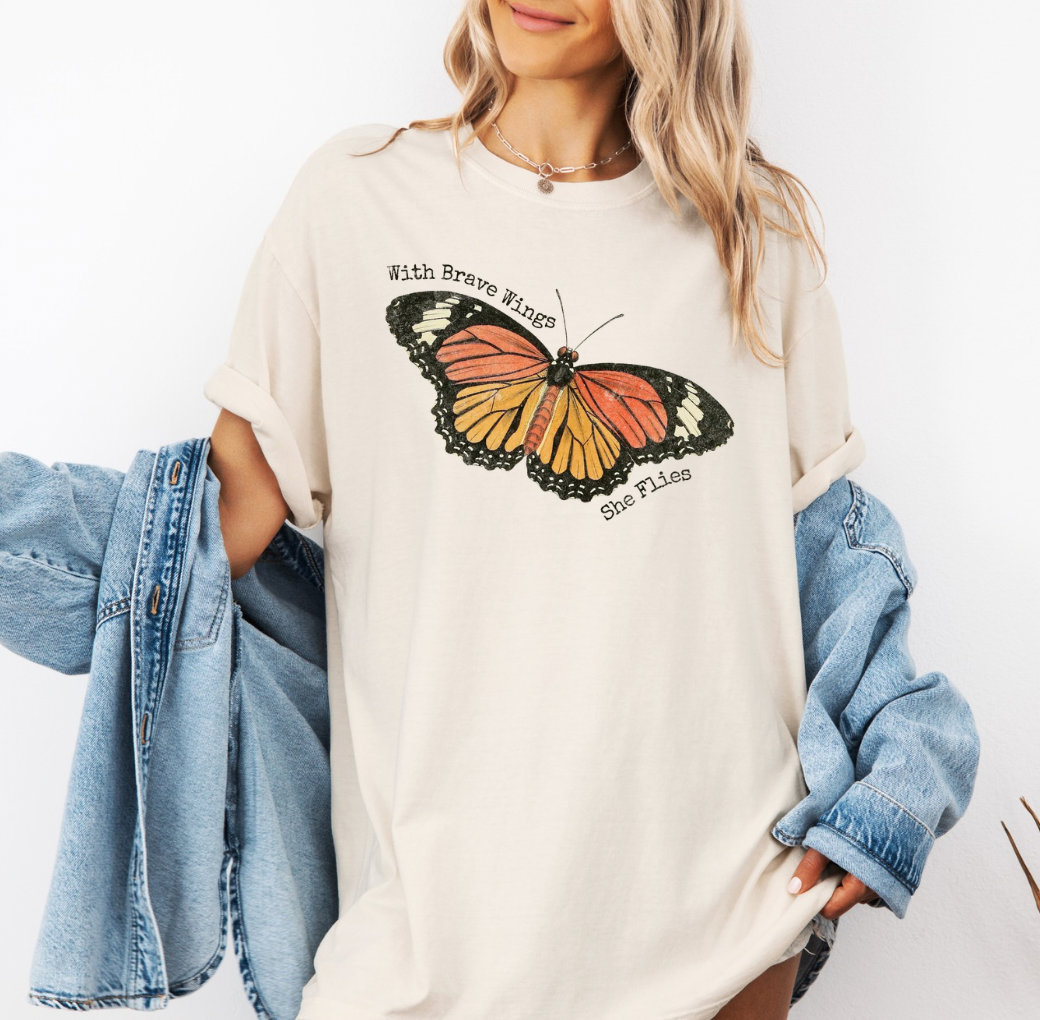 With Brave Wings, She Flies T-shirt (Ivory)