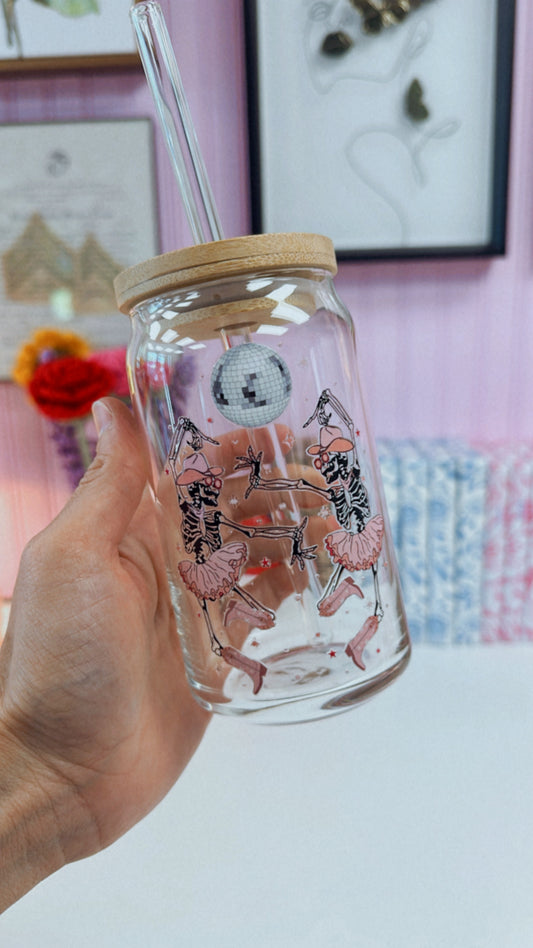 Dancing Skeletons 16 oz Glass Can
