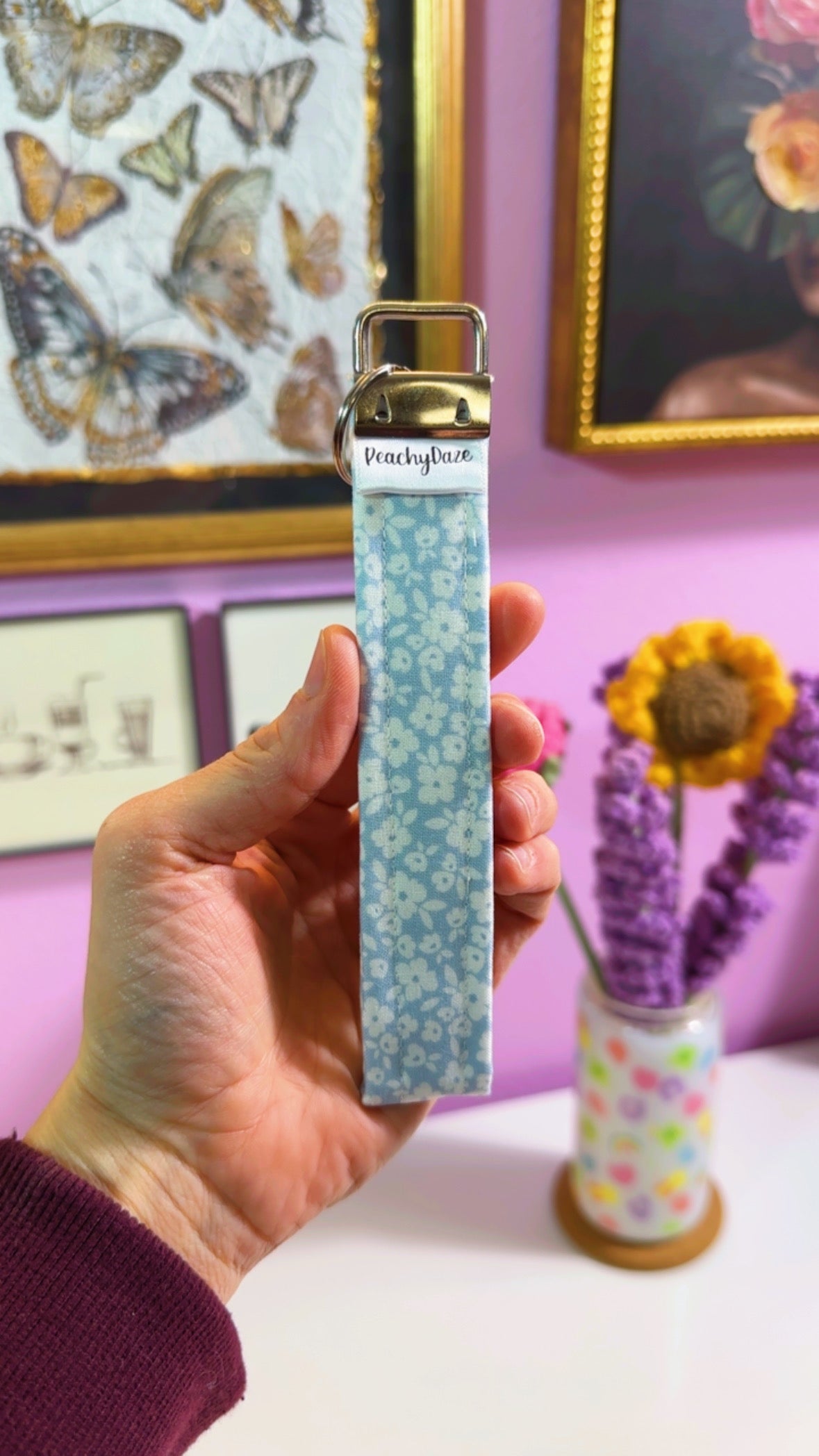 Handmade Blue Floral Keychain