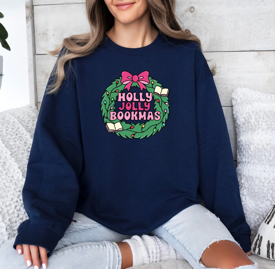 Holly Jolly Bookmas Crewneck (Navy)