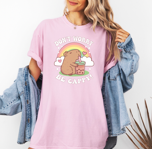 Don’t Worry, Be Cappy T-shirt (pink)