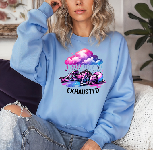 Exhausted Crewneck (Light Blue)
