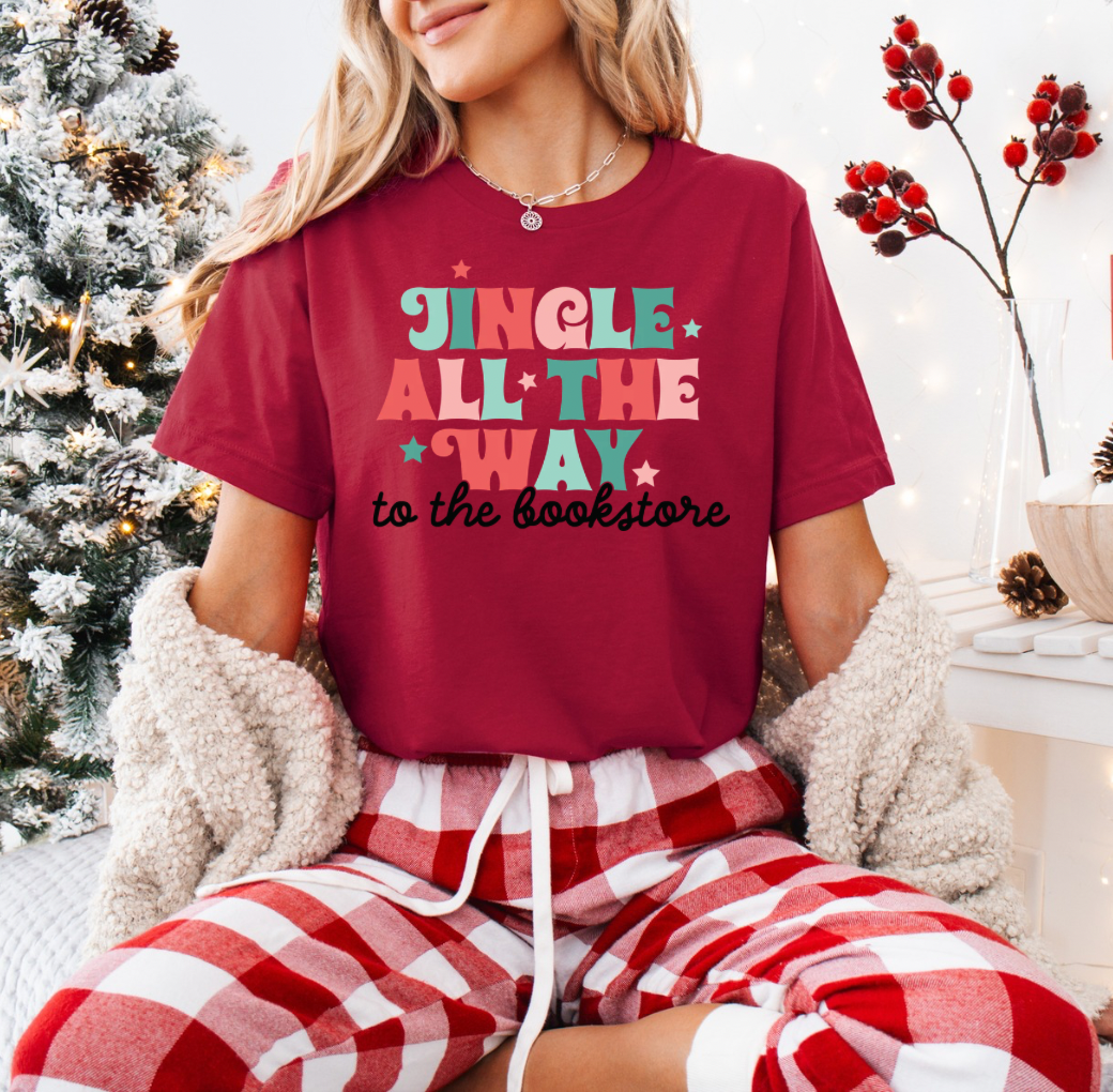 Jingle all the Way to the Bookstore T-shirt (Crimson)