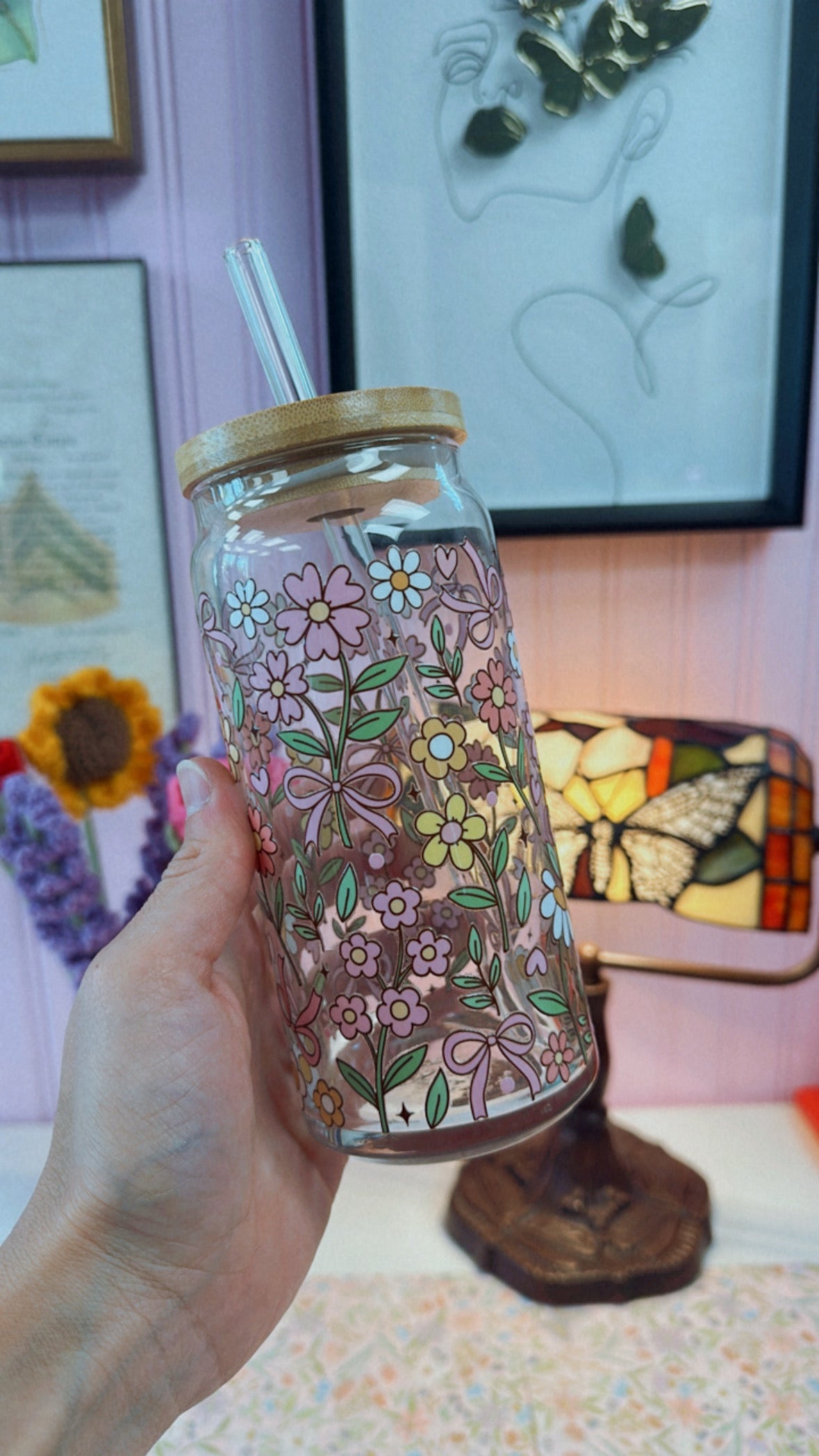 Floral Coquette 20 oz Glass