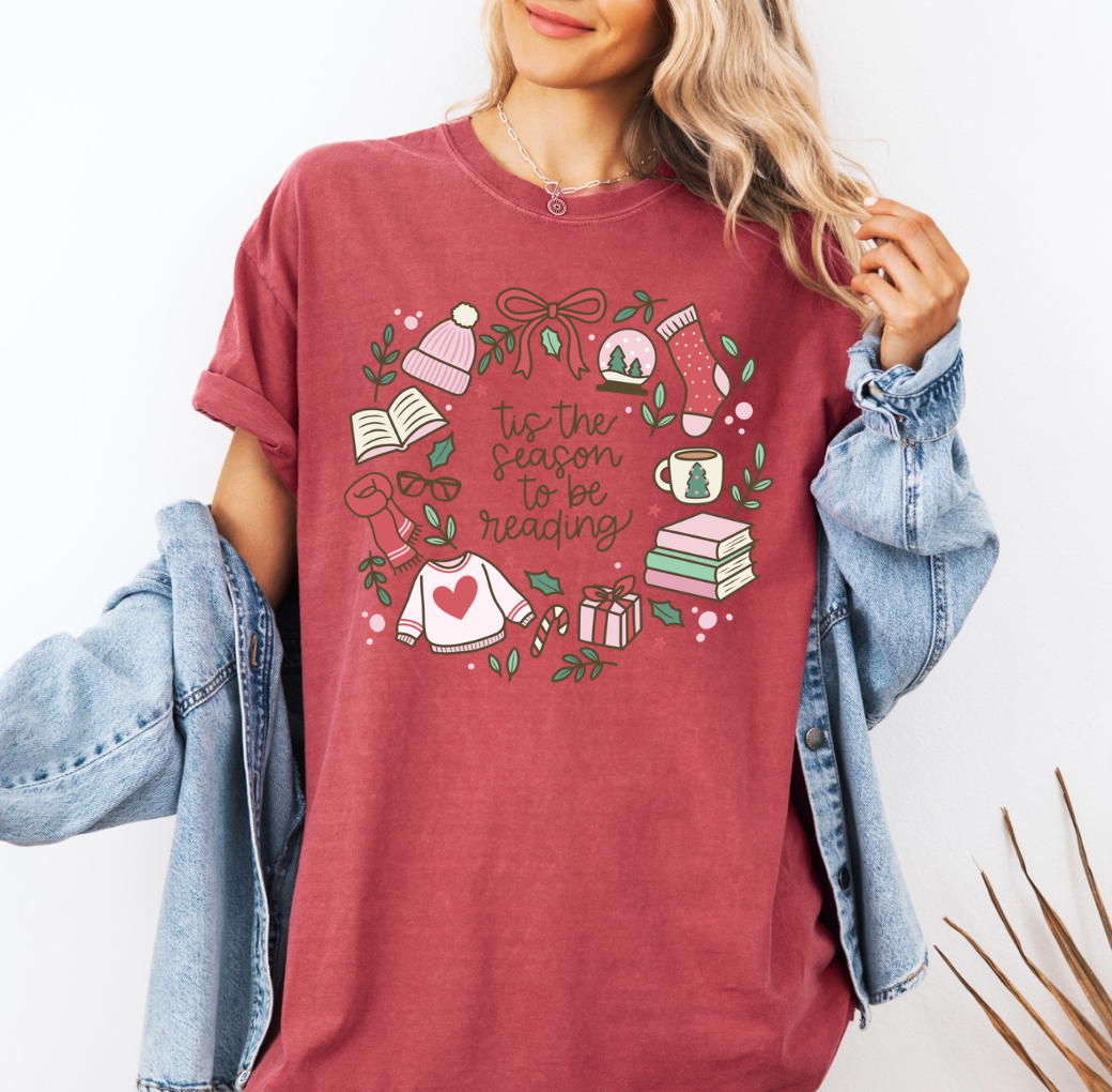 Tis the Season to be Reading T-shirt (Crimson)