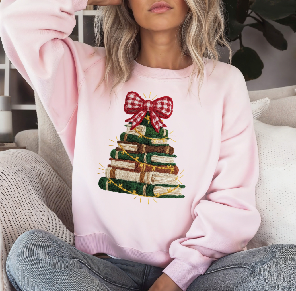 Bookish Christmas Tree Crewneck (Pink)