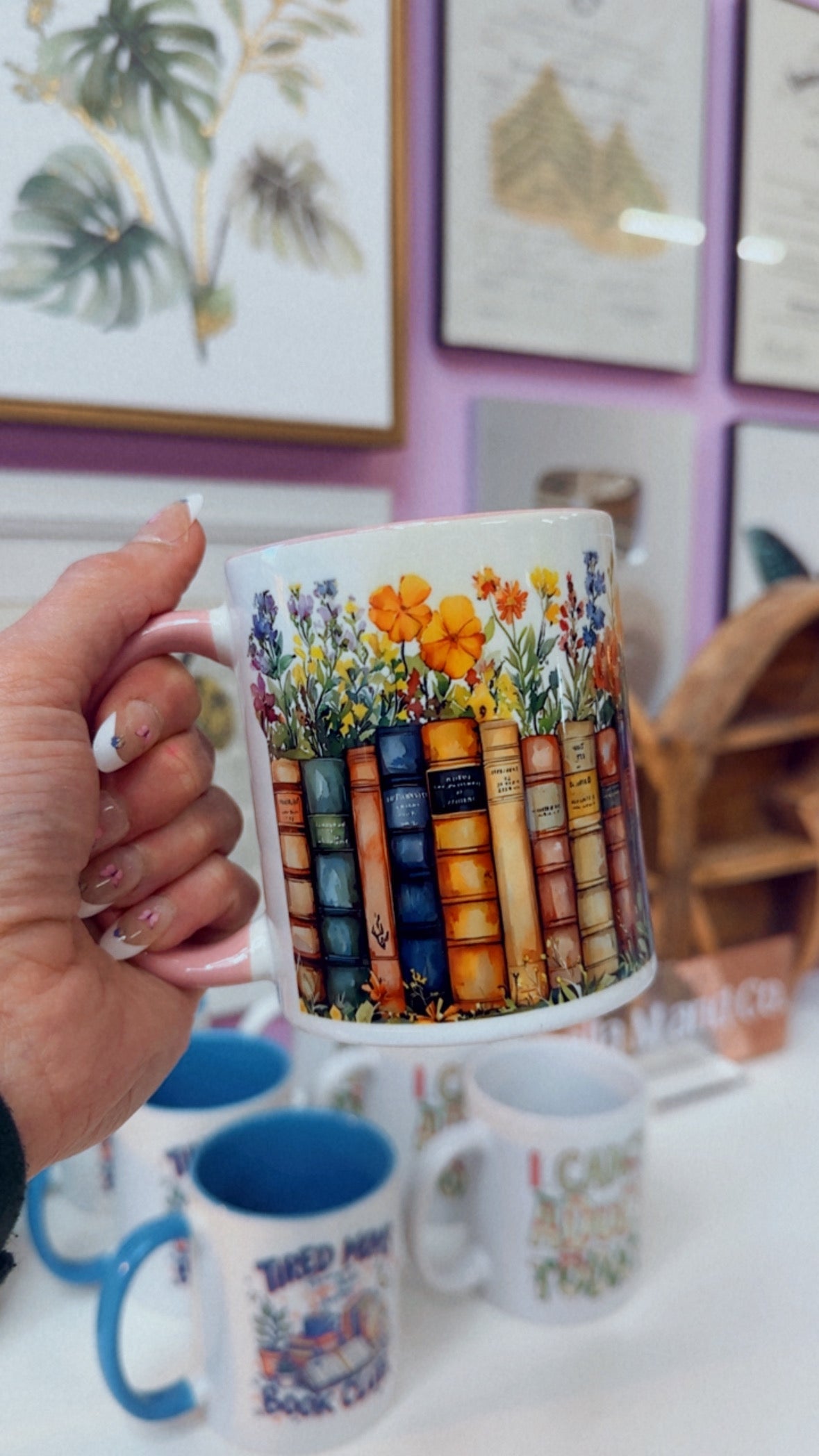Book Wrap 11 oz Mug (Pink Handle)