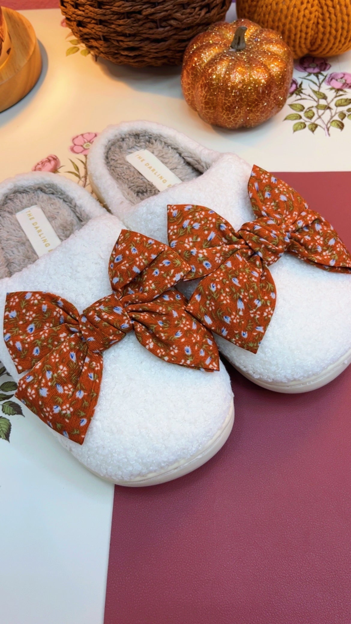 Fall Floral Bow Slippers