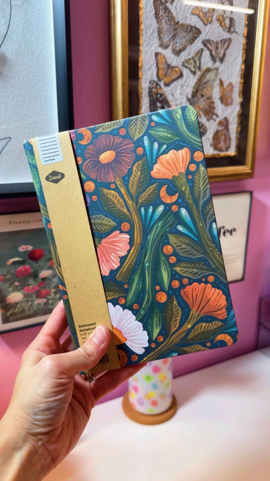 Night Sky Floral Embossed Hardcover Journal